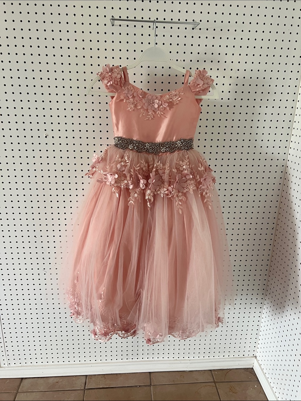Anastasia Dusty Rose Tulle Floral Girl's Party Dress with Beaded Belt